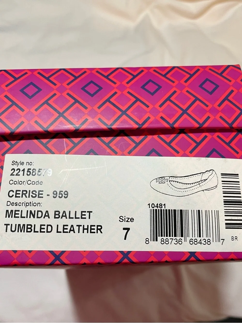 Tory Burch Red (Cerise) Leather Logo Melinda Ballet Flats